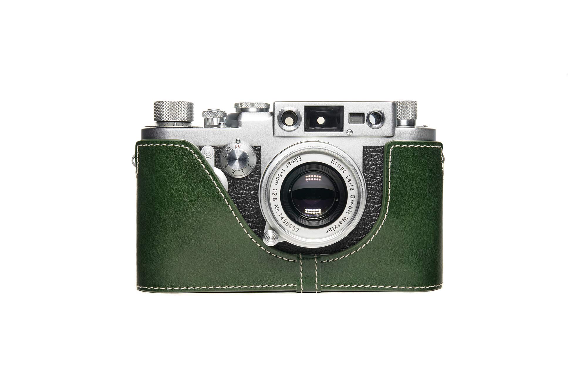 **BolinUS Genuine Leather Half Case for Leica IIIg Camera - Handcrafted Real Leather Cover (Green) - Protects Camera & Selfie Stick - Perfect for Travel, Street Photography & Vintage Enthusiasts**