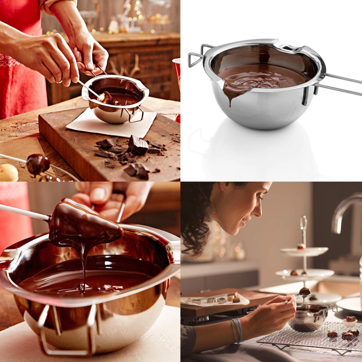 2-Piece Stainless Steel Chocolate & Butter Melting Pot Set - Double Boiler for Candy, Wax, Soap Making - Perfect for Baking, DIY Crafts & Kitchen Use