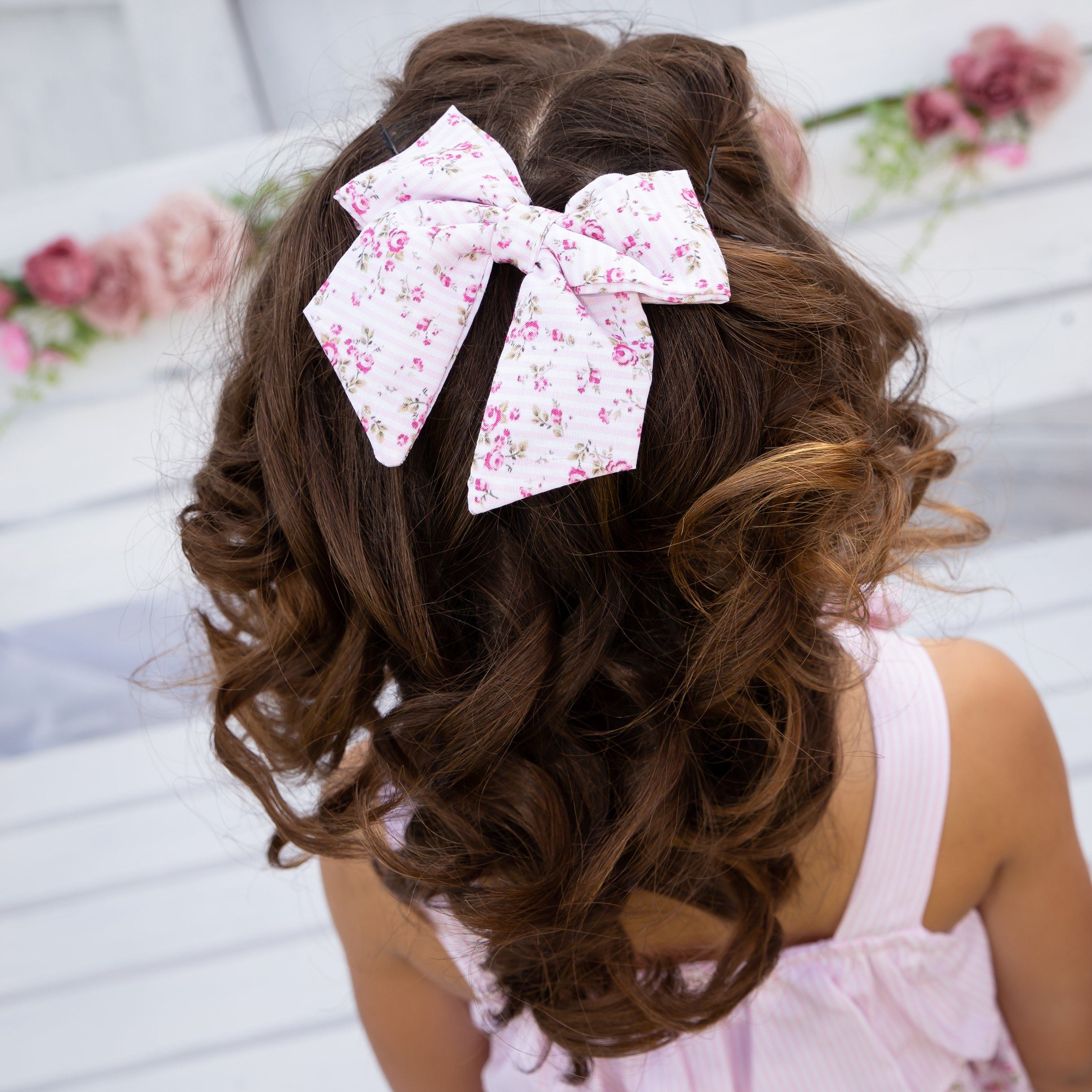 Floral Candy Stripe Hair Bow for Girls - Pink Hair Accessories for Parties, Weddings & Everyday Wear