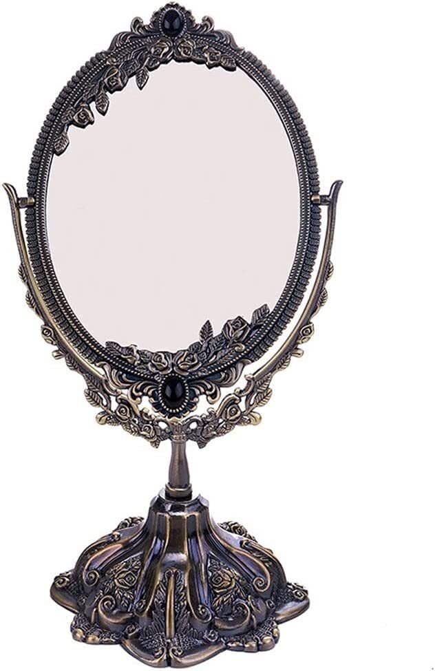 Vintage Two-Sided Swivel Oval Makeup Mirror with Metal Embossed Frame - Adjustable Desktop Vanity Mirror for Bedroom, Dressing Room & Travel (Large Size) | Perfect for Makeup Application, Hairstyling & Home Decor