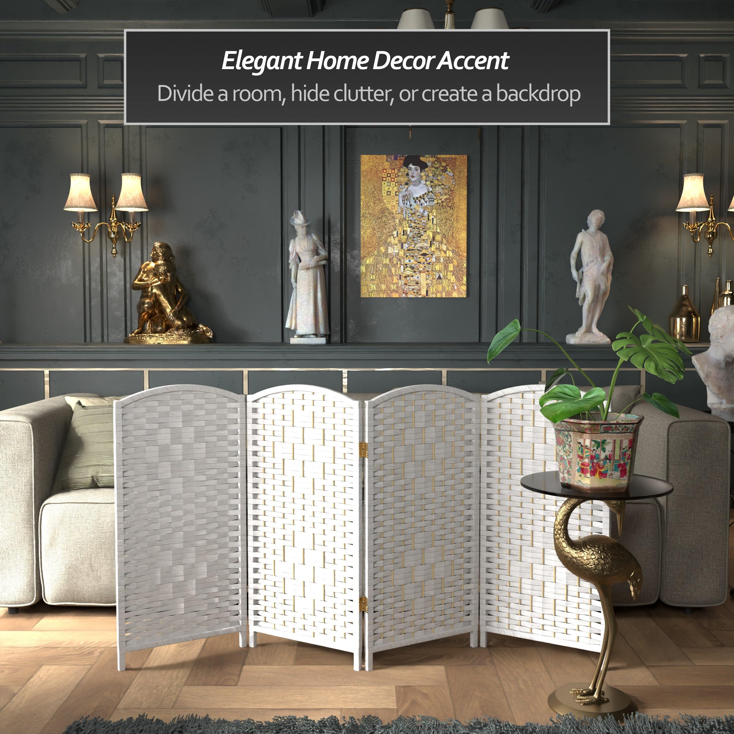 3 ft. White Diamond Weave Folding Screen - 4 Panel Red Lantern Privacy Divider for Home Decor, Office, and Wedding Backdrop | Portable Room Partition for Indoor & Outdoor Use