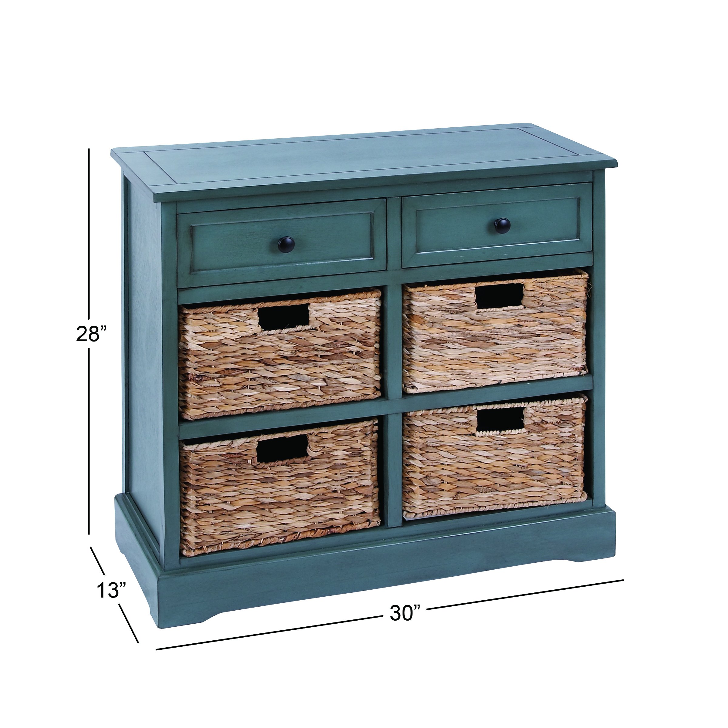 Deco 79 Wooden Storage Organizer with 4 Baskets & 2 Drawers - 30 x 13 x 28 Inches, Turquoise - Perfect for Bedroom Closet, Bathroom, Nursery or Entryway Organization