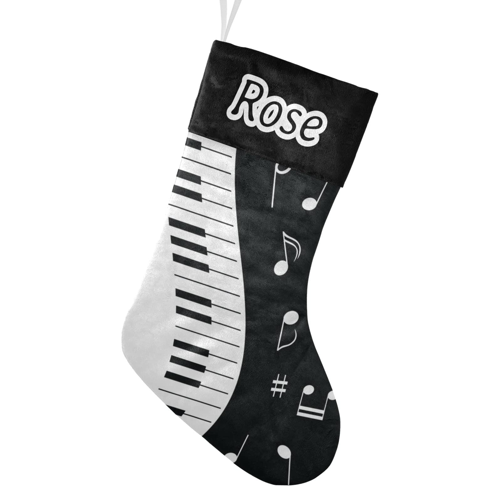 Personalized Christmas Stockings with Music Notes & Piano Design - Custom Name Text Holiday Decor (17.52 x 7.87 Inch) - Perfect Festive Gift for Musicians & Music Lovers