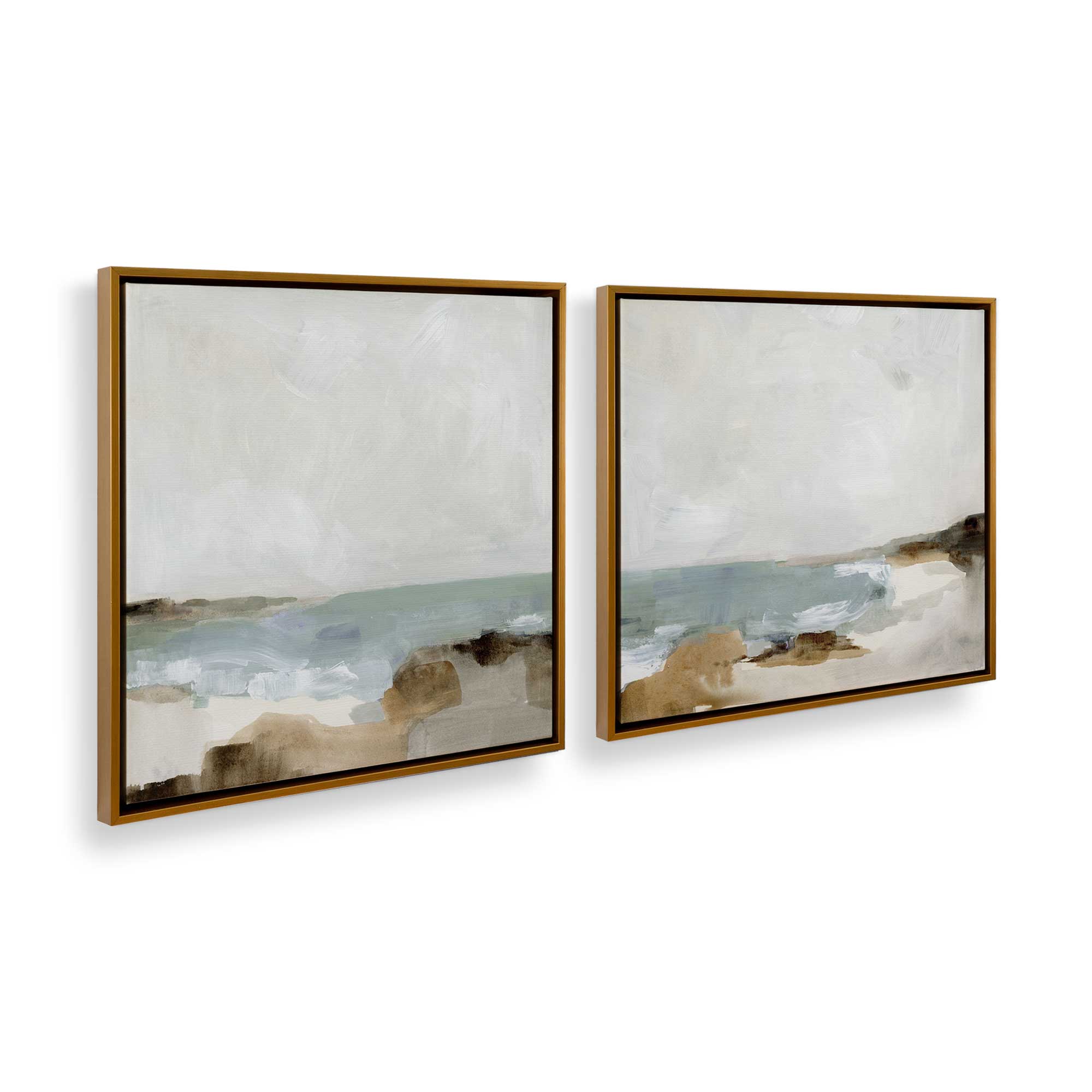 Gentle Tides and Sky - Set of 2 Modern Coastal Canvas Wall Art Prints for Beach House Decor, Living Room, Bedroom