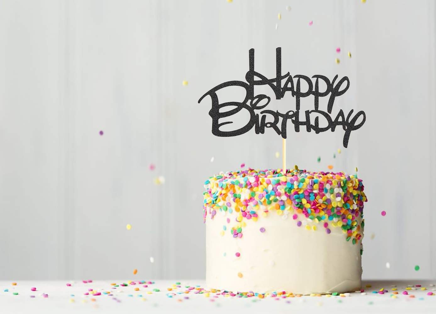 Black Glitter Happy Birthday Cake Topper - Premium Birthday Party Decoration Supplies for Cake Smash, Photo Booth Props & Black Paper Cake Topper Flags | Perfect for Birthday Parties, Baby Showers & Celebration Decorations