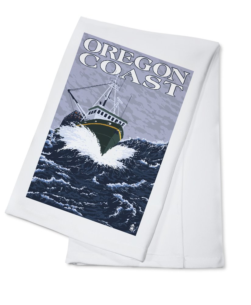 Oregon Coast Fishing Boat Design 100% Cotton Tea Towel - Decorative Hand Towel for Kitchen & Home - Perfect for Dish Drying, Gift Giving & Coastal Decor