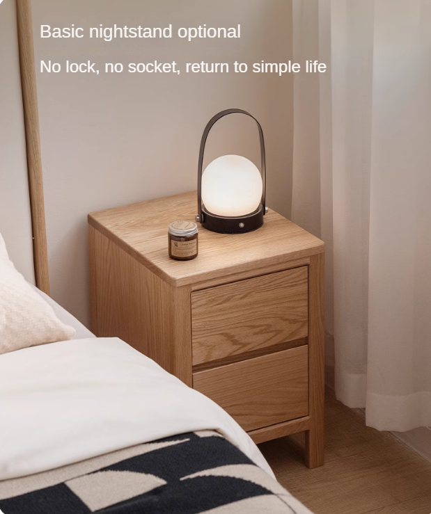 Solid Oak Wood Nightstand with Locking Drawer - Stylish and Durable Bedside Table for Bedroom, Living Room, or Guest Room