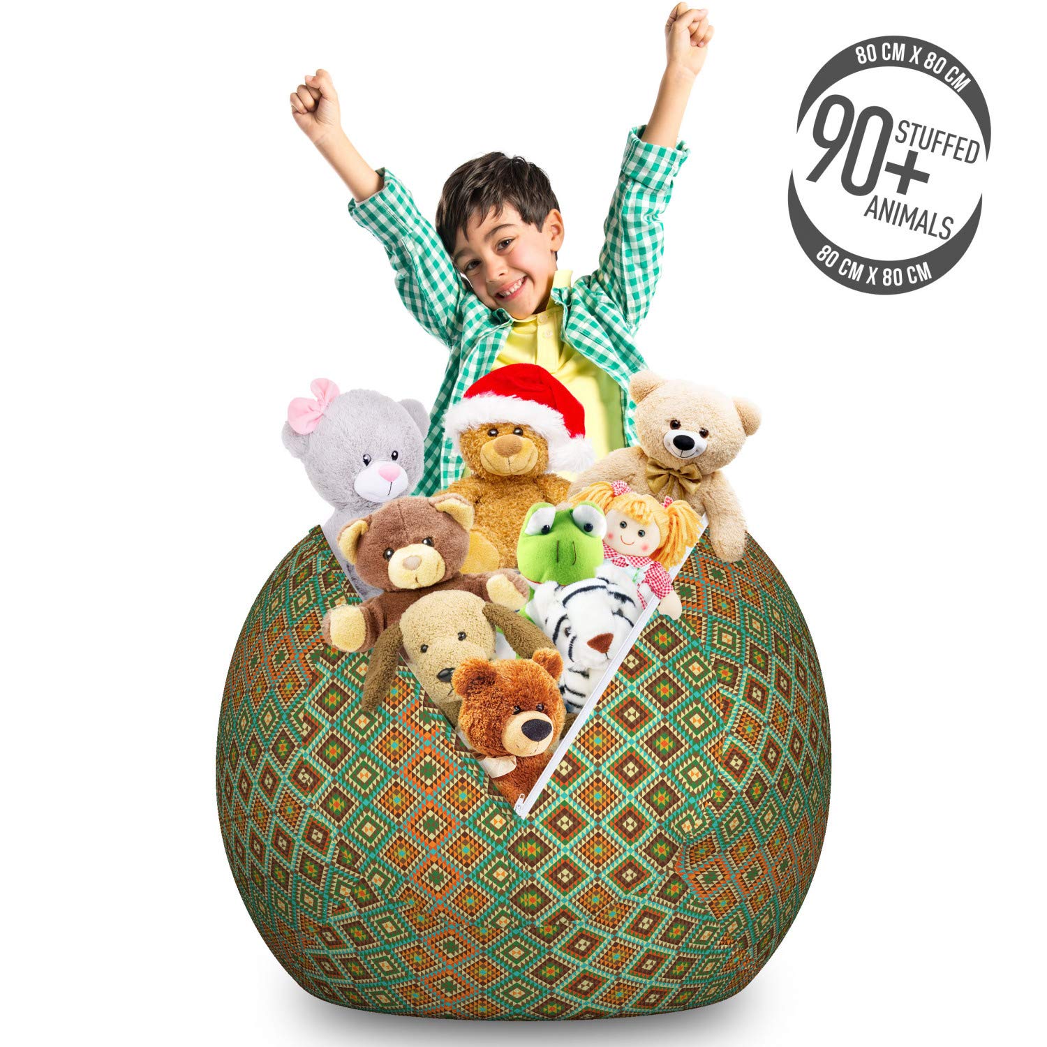 Ambesonne Ethnic Storage Toy Bag Chair - Mosaic Pattern with Symmetric Triangles & Folkloric Design - Washable Stuffed Animal Organizer - Large Multicolor - Perfect for Kids' Room, Playroom & Nursery Organization