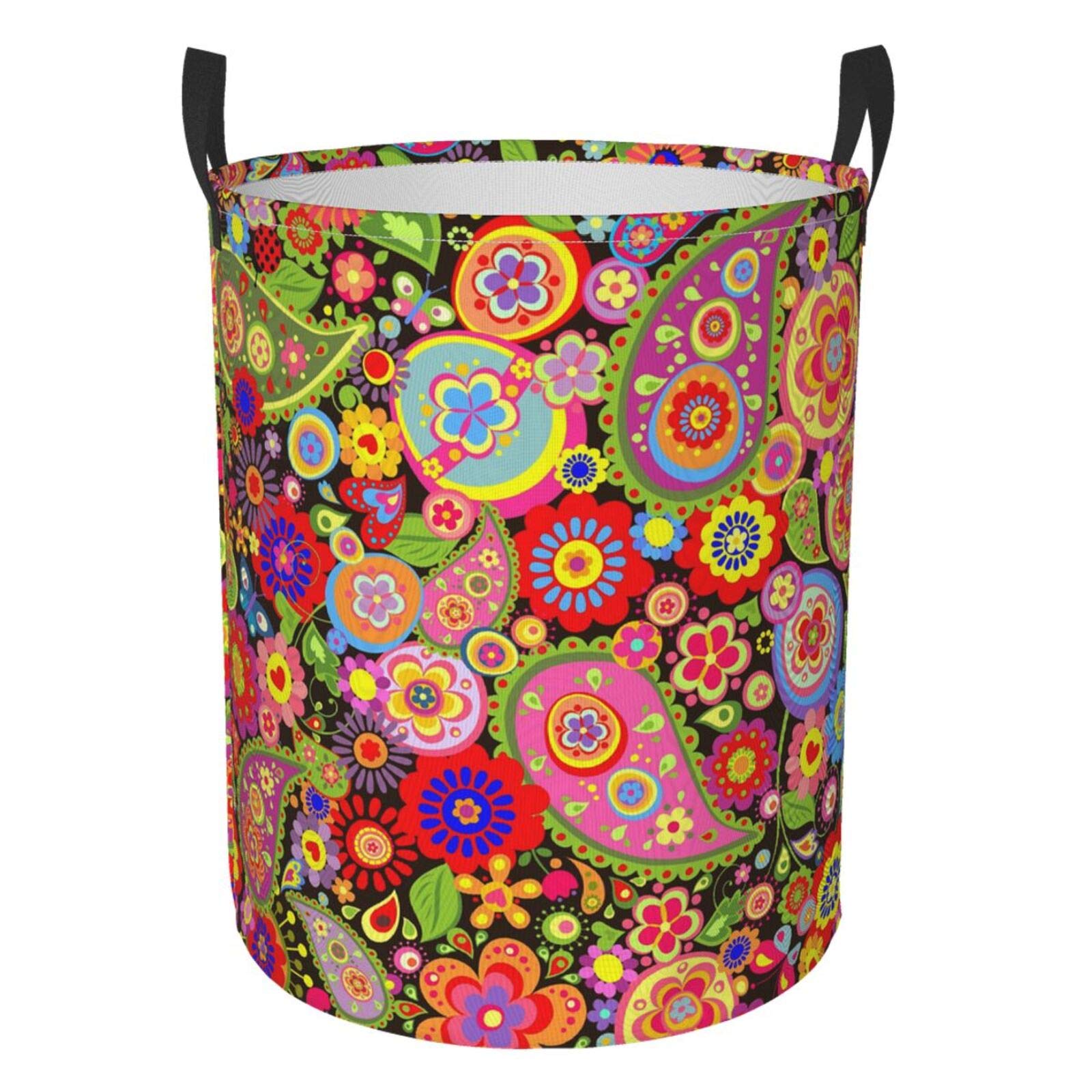 FeHuew Collapsible Laundry Basket with Handle - Waterproof Fabric Hamper for Clothes, Toys & Storage | Large Seamless Paisley Design Organizer for Bedroom, Bathroom & Nursery | Portable Dirty Clothes Bin with Sturdy Handles