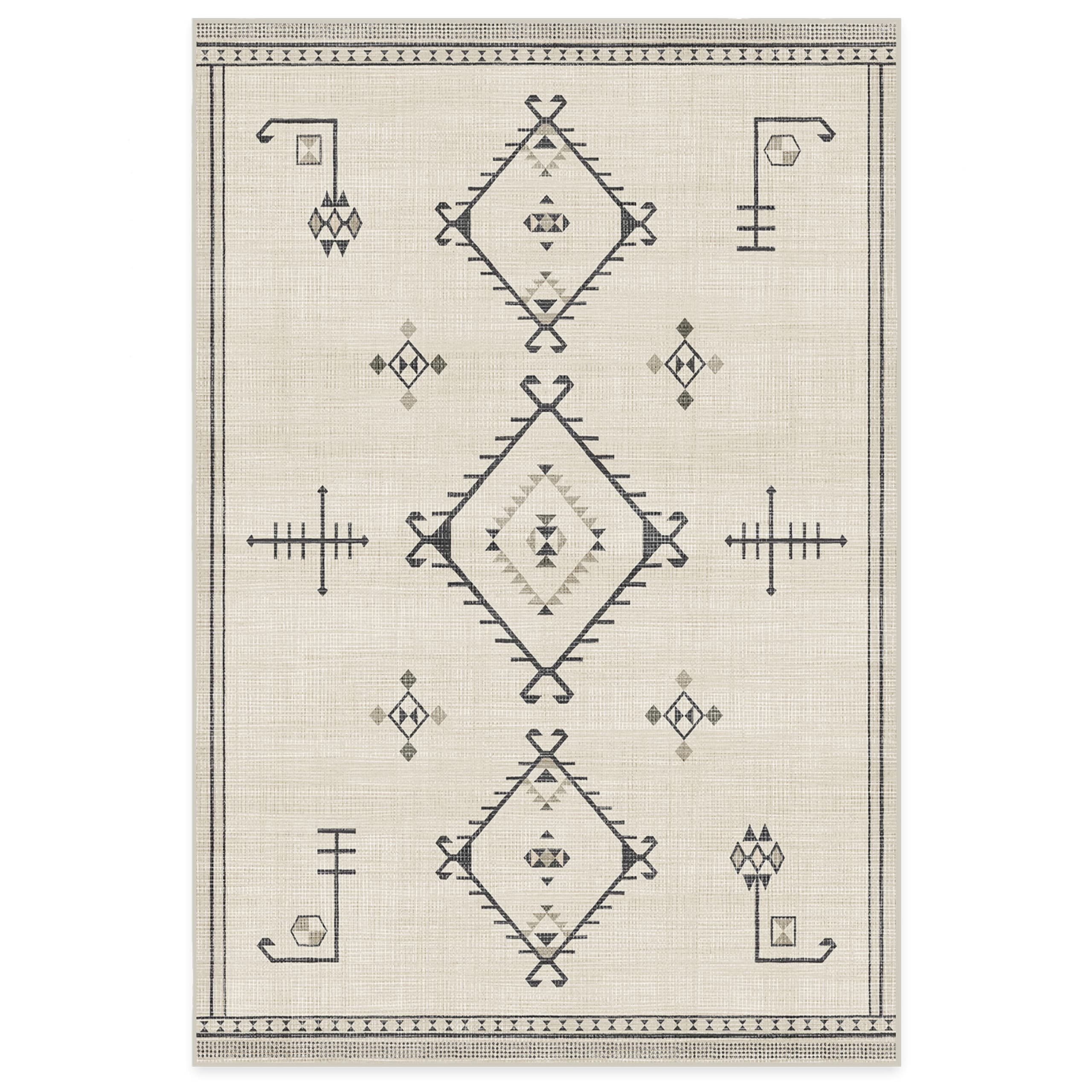 RUGGABLE Washable 6x9 Feet Area Rug - Damali Black & White Pattern - Non Slip Gripper Pad - Premium Indoor Rug for Living Room, Bedroom, Kitchen, Office & Classroom - Perfect for High Traffic Areas & Pet-Friendly Homes