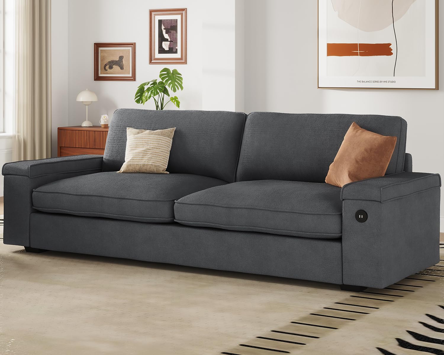 SEDETA Modern Sofa with Storage & USB Charging - Oversized Deep Seat Loveseat for Living Room, Removable Chenille Cover (Dark Grey) | Perfect for Small Spaces, Apartments & Cozy Movie Nights