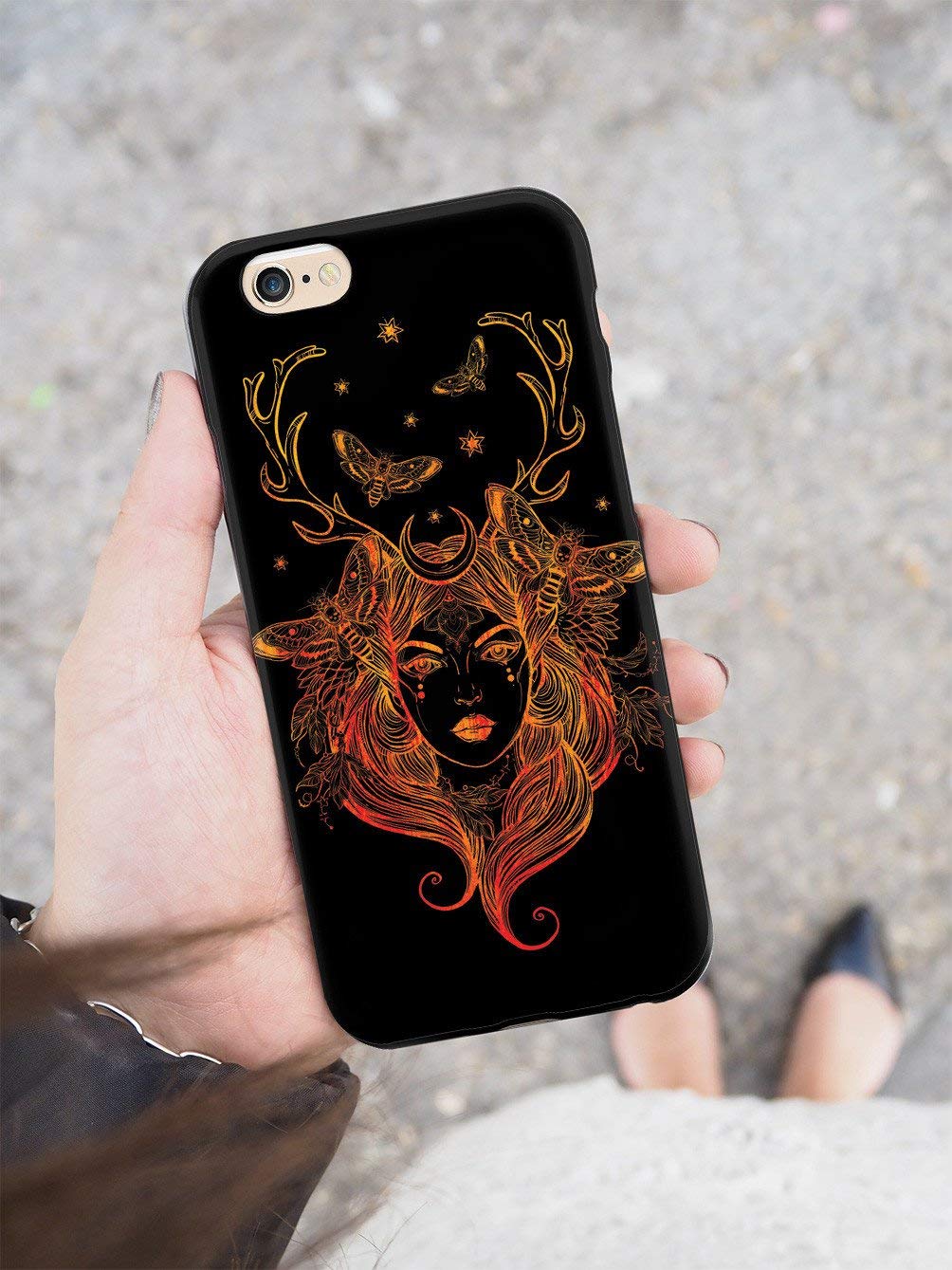Inspired Cases - Premium 3D Textured Protective Phone Case Compatible with iPhone 12 - Ethereal Beauty Forest Girl Design in Black | Perfect for Everyday Use, Outdoor Adventures & Gift Giving