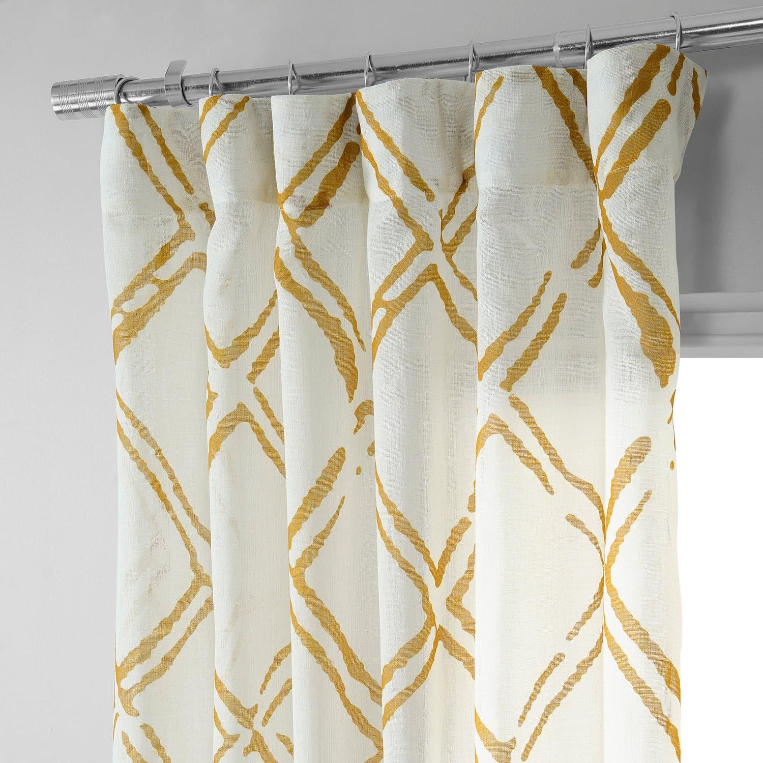 Normandy Gold Geometric Printed Sheer Curtains for Living Room & Bedroom - Elegant Window Treatment for Home Decor