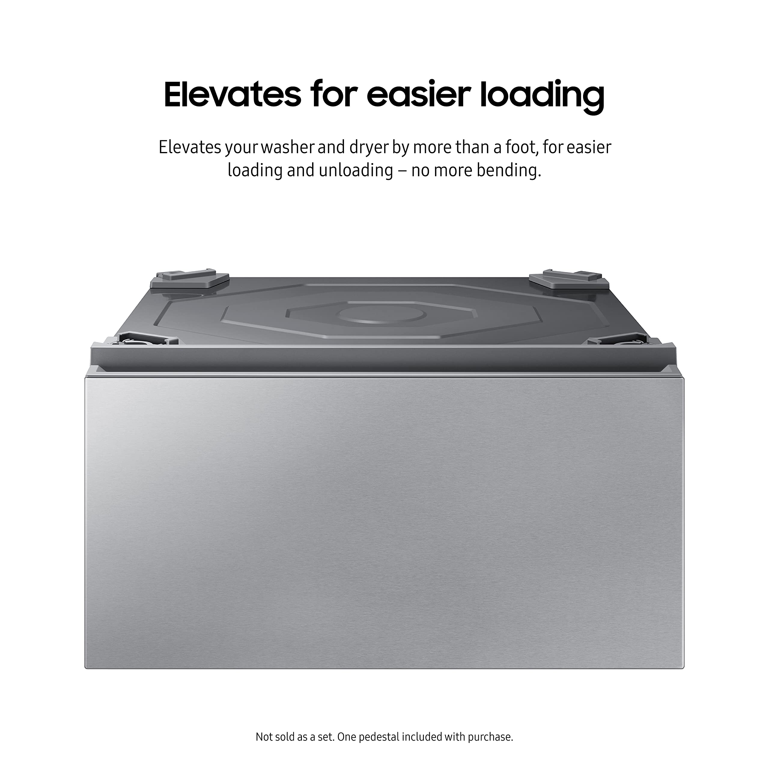 Samsung 27-Inch Bespoke Front Load Washer Dryer Pedestal Stand with Pull-Out Laundry Storage Drawer | WE502NT | Silver Steel | Space-Saving Laundry Room Organizer for Compact Homes & Apartments