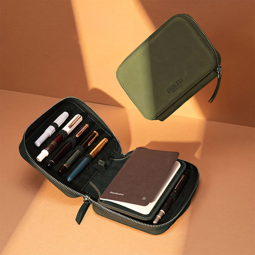 Endless Companion 10-Slot Pen Pouch Organizer - Premium Green Zippered Case for School, Office & Travel