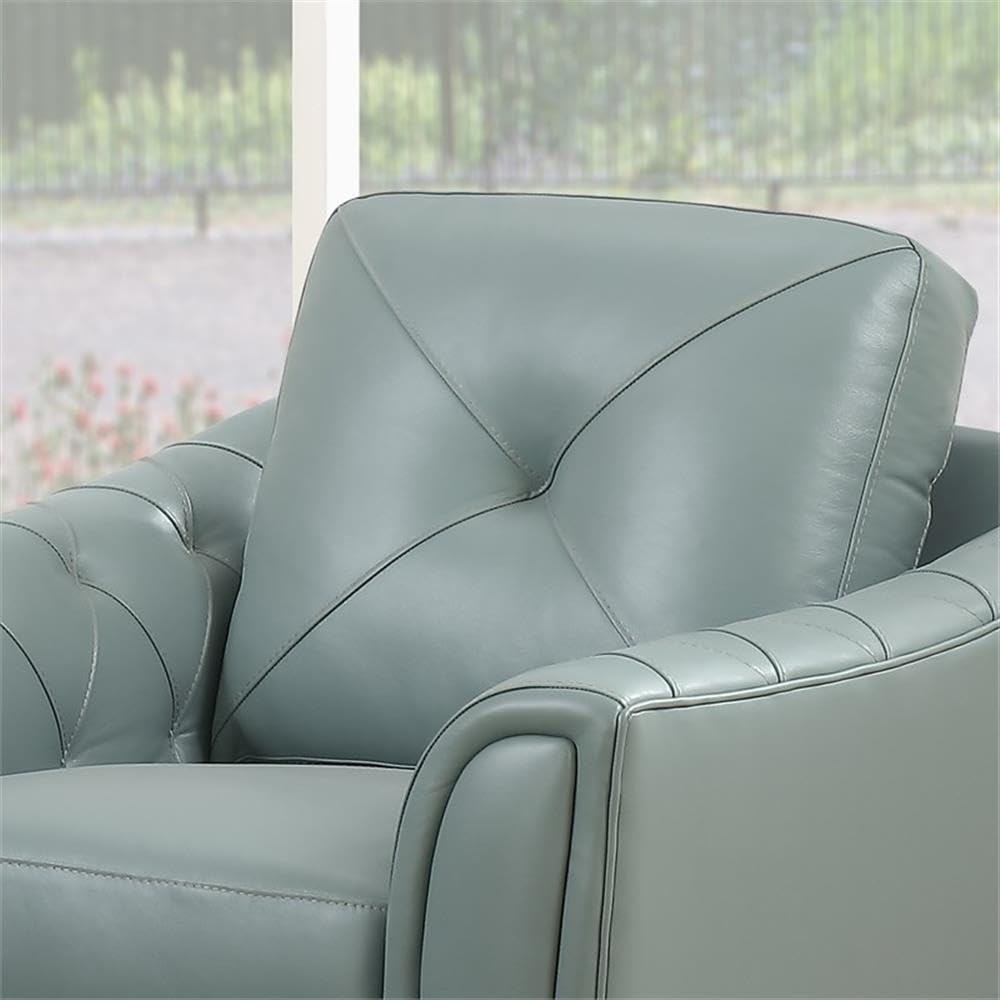 Home Square 2-Piece Tufted Leather Accent Chair Set in Spa Blue - Modern Living Room Furniture for Home Office, Lounge & Reading Nook