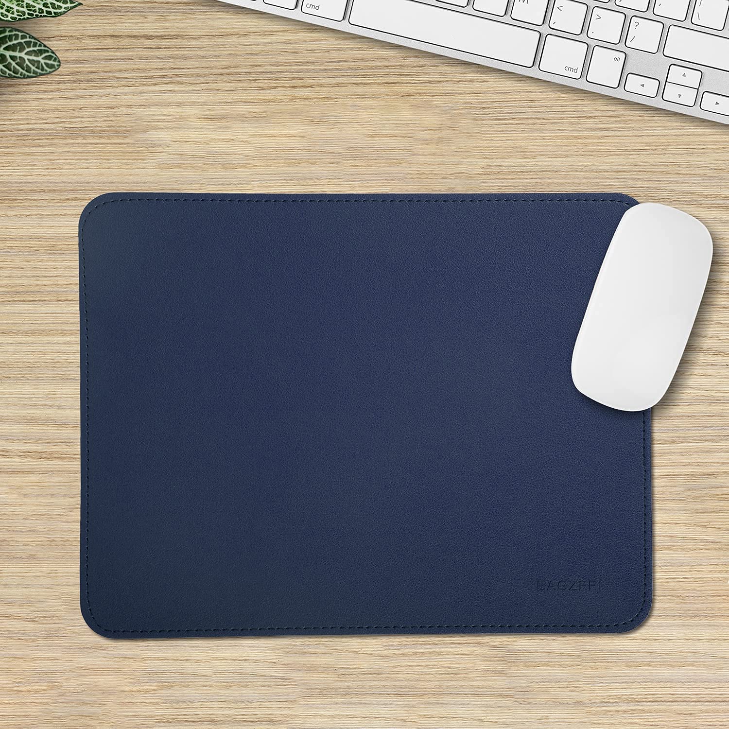 Premium Double-Sided Leather & Wood Mouse Pad with Stitched Edges - Non-Slip Desk Mat for Laptop, PC & Office Use (8x11 Inch, Blue) - Perfect for Home Office, Gaming & Workspace Setup