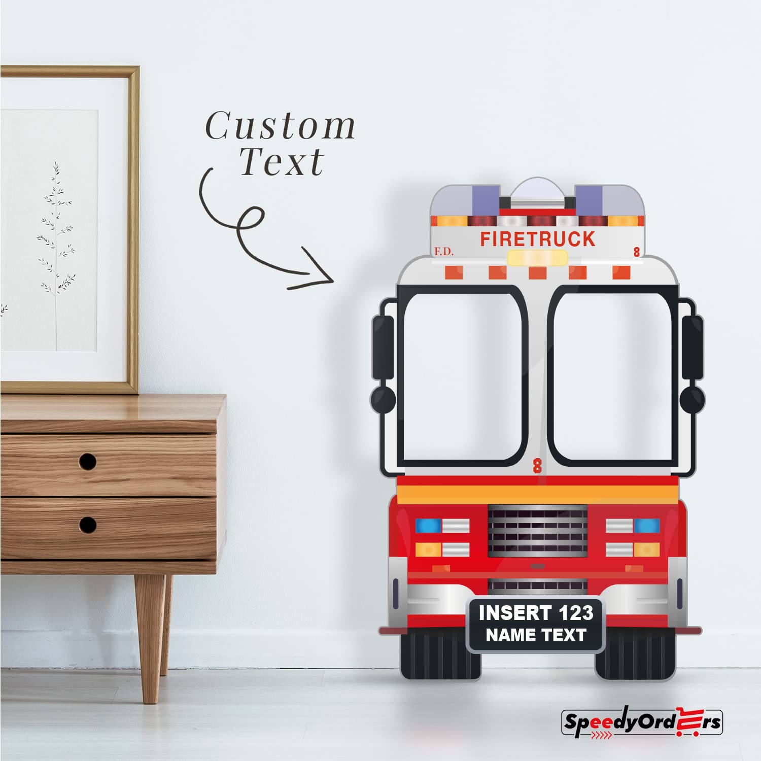 Custom Fire Truck Photo Booth Frame - Personalized Firefighter Party Prop - Fireman Theme Photo Booth Decor (Paper) - Perfect for Firefighter Birthday Parties, Fire Station Events & Themed Celebrations