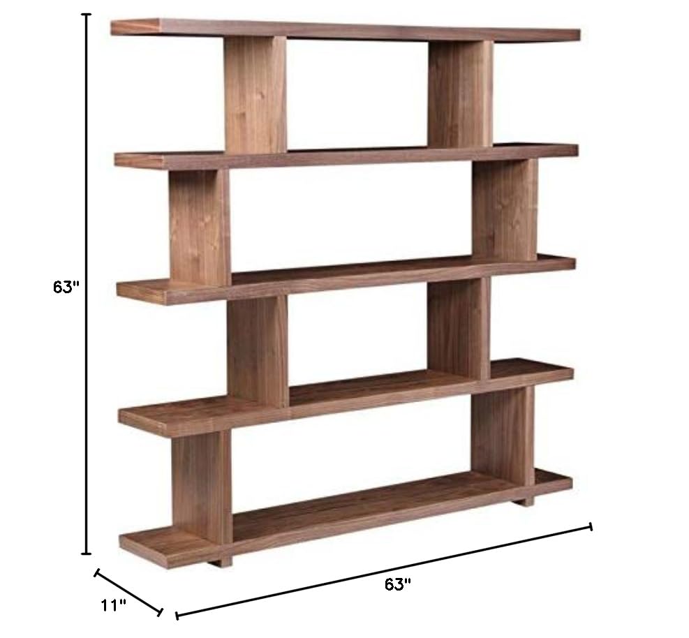 BOWERY HILL 4-Shelf Modern Brown Veneer Wood Bookcase - Stylish Storage for Home Office, Living Room & Bedroom Organization