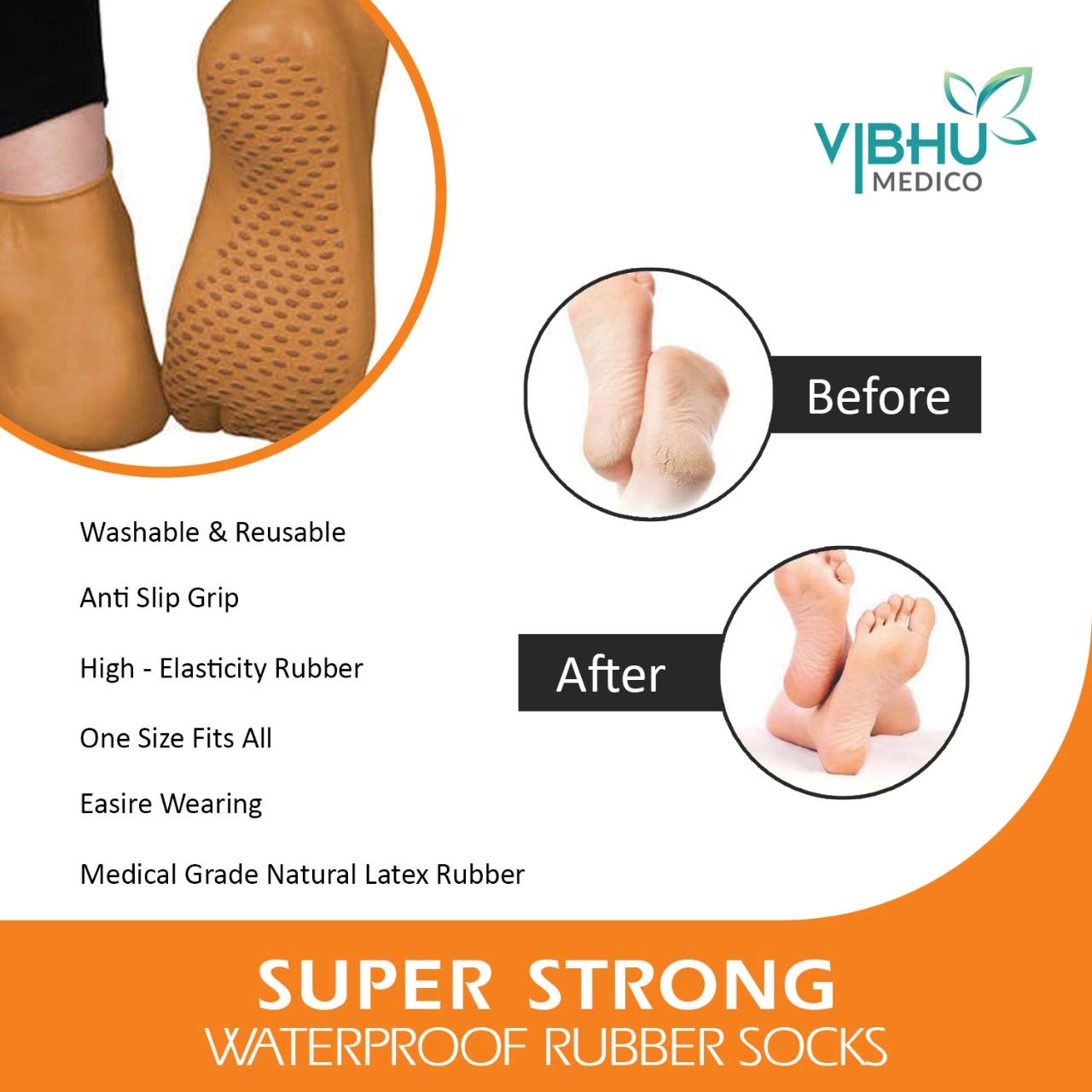 Vibhupharma Waterproof Rubber Socks for Men & Women - Anti-Slip Crack Relief Foot Care (Pink) - Perfect for Swimming, Beach, Spa & Diabetic Foot Protection