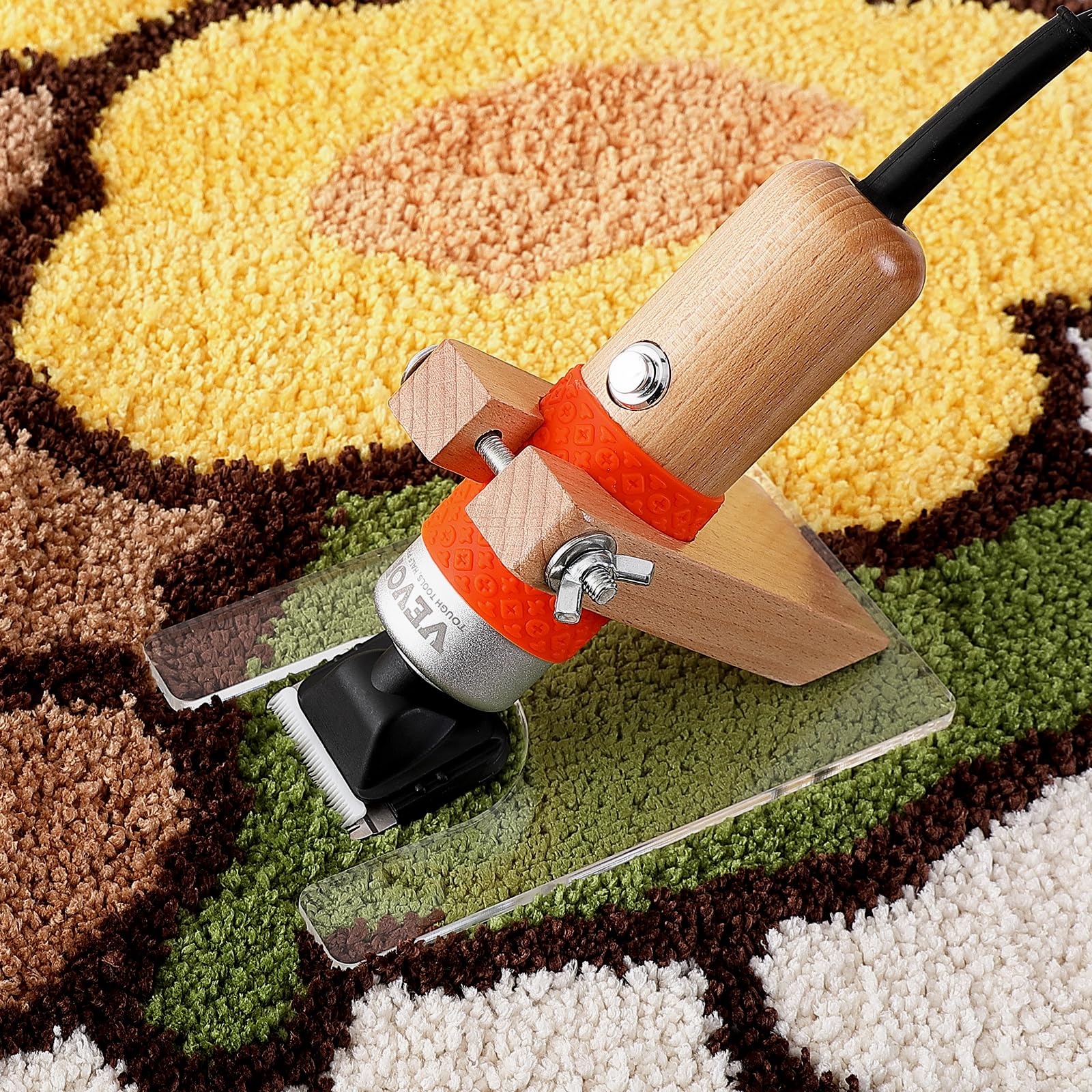 VEVOR 200W Electric Carpet Trimmer with Speed Control, 2 Blades & Wooden Handle - Professional Carving Shears for Tufted Rugs, Handmade Cleaning & DIY Craft Projects - Perfect for Home Decorators & Rug Makers