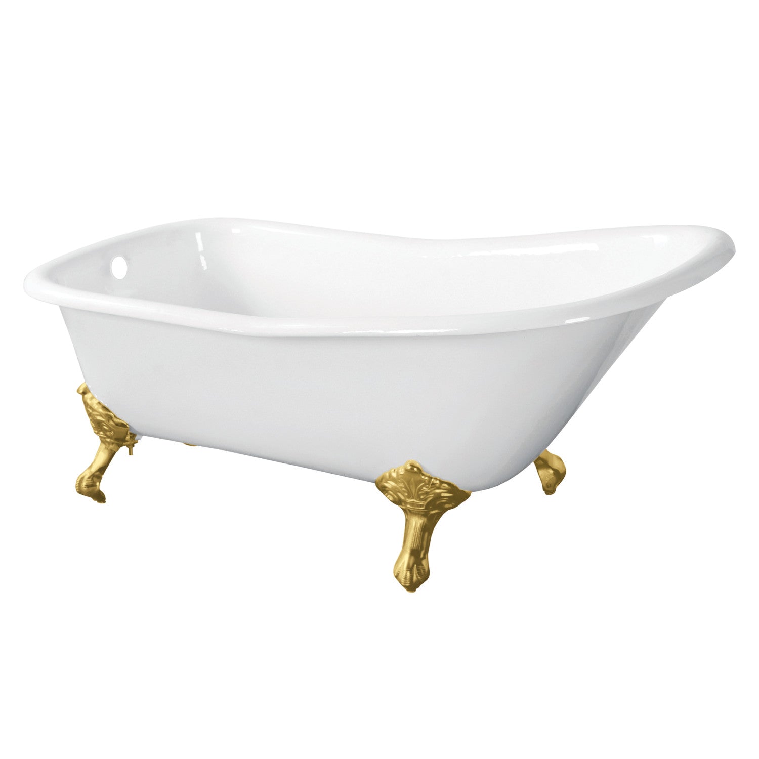 Aqua Eden 67 Inch Cast Iron Clawfoot Bathtub - Classic Flat Rim Single Slipper Design, White with Brushed Brass Finish (No Faucet Drillings) | Freestanding Soaking Tub for Bathroom, Spa, Luxury Home Decor