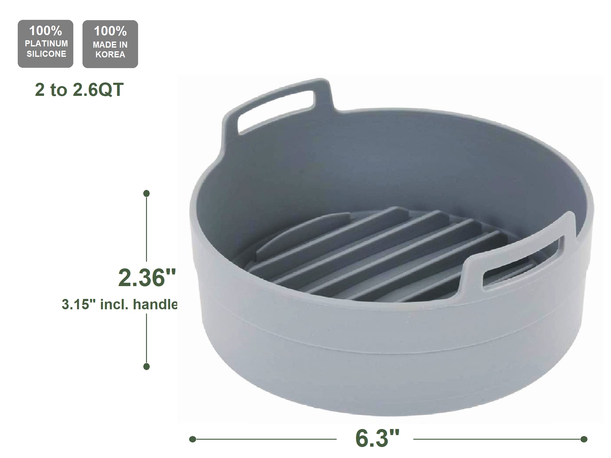 Premium Air Fryer Silicone Pot & Basket Set - 6.3 Inch Food Safe Oven Accessories | Non-Stick, Easy Clean Replacement for Parchment Liners (Gray) | Perfect for Cooking, Baking & Meal Prep in Air Fryers