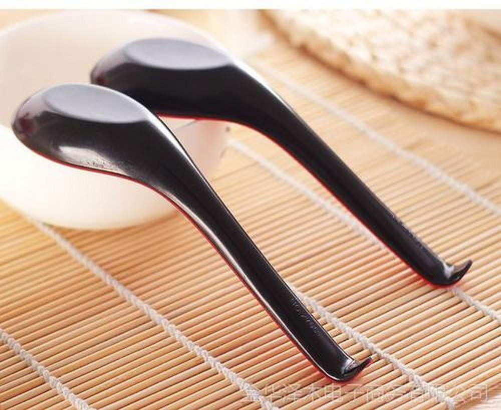 Premium 12-Pack Japanese Style Soup Spoons - 6.5 Inch Chinese Wonton Pho Ramen Dining Spoons with Hook (Black & Red) - Perfect for Asian Noodles, Soups, Rice Bowls & Home Restaurants