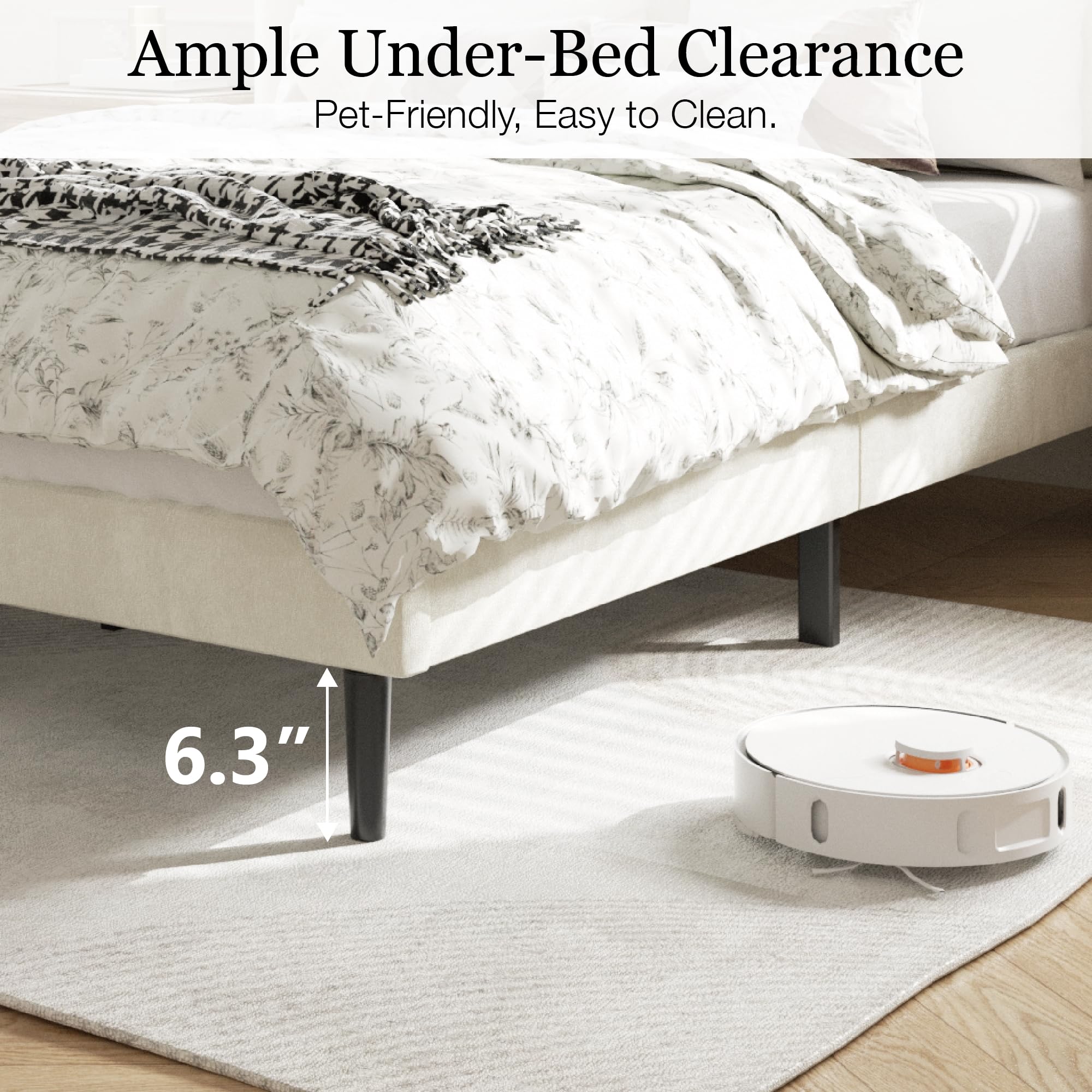 Full Size Bed Frame with Headboard - Velvet Upholstered Platform Bed Frame, Modern Mattress Foundation, Noise Free & No Box Spring Needed, Easy Assembly in Beige | Perfect for Small Bedrooms, Guest Rooms & Contemporary Home Decor
