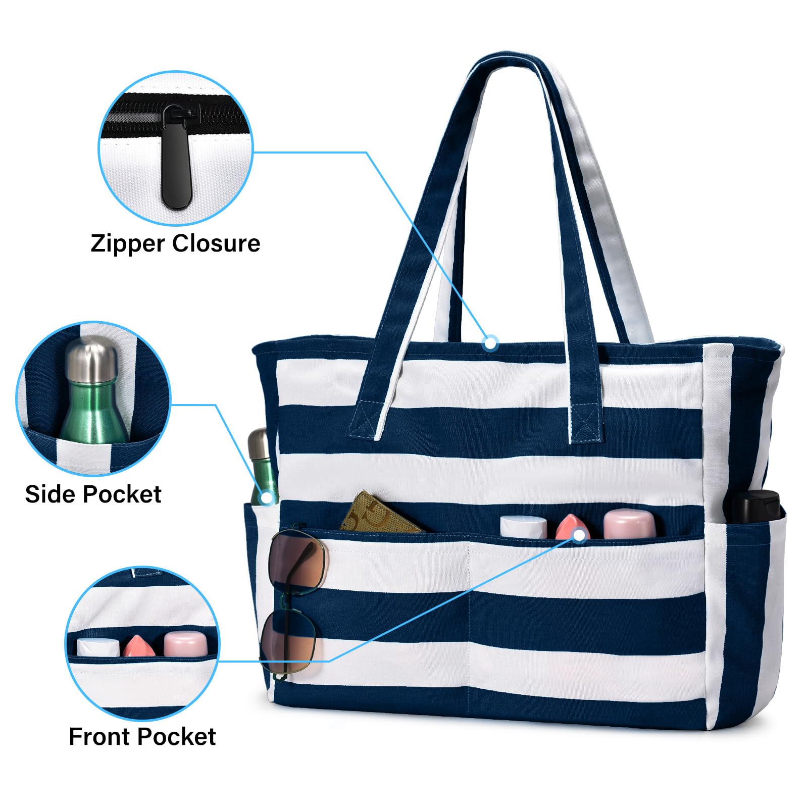Waterproof & Sandproof Large Beach Tote Bag for Women - Oversized Zippered Pool Bag for Swim Essentials, Travel & Vacation - Perfect for Beach Trips, Poolside Lounging & Summer Getaways