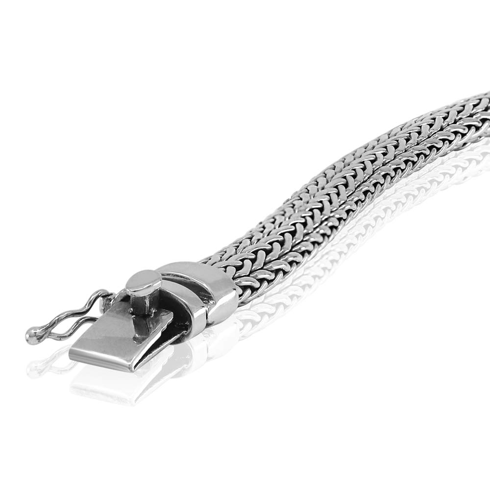 925 Sterling Silver Men's Heavy Bracelet - SILVER LIGHTNING - Adjustable Sizes 7.5