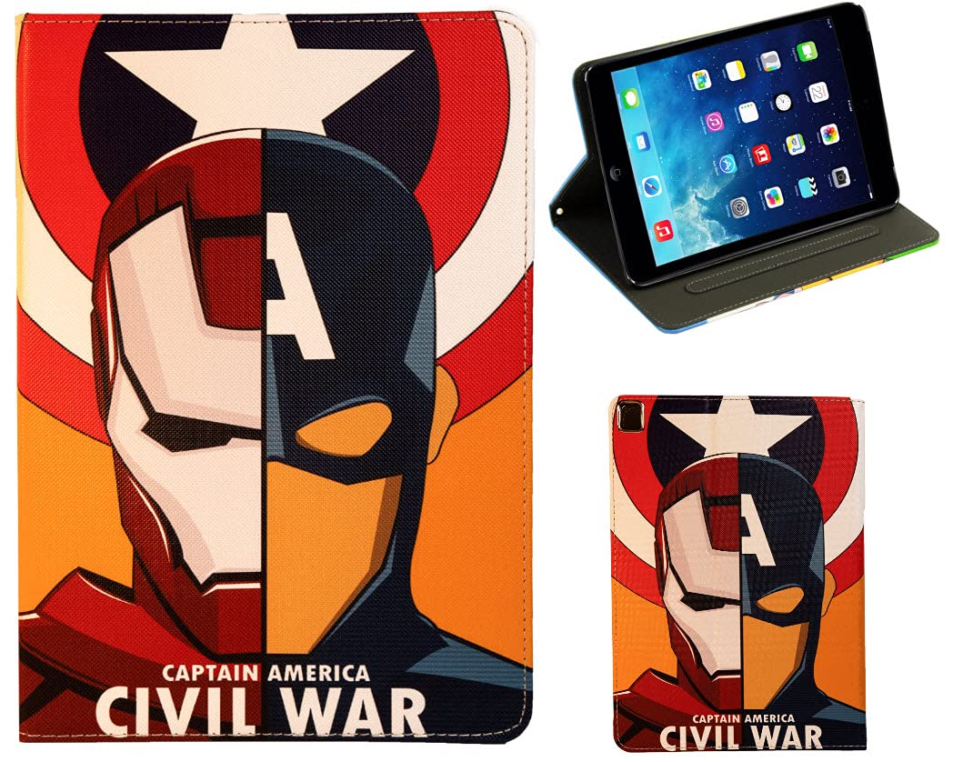 Marvel Comics Captain America Iron Man Spider-Man Stand Case Cover for Apple iPad Pro 9.7'' / iPad 9.7 / iPad Air 1-2 - Perfect for Home, Office & Travel Protection