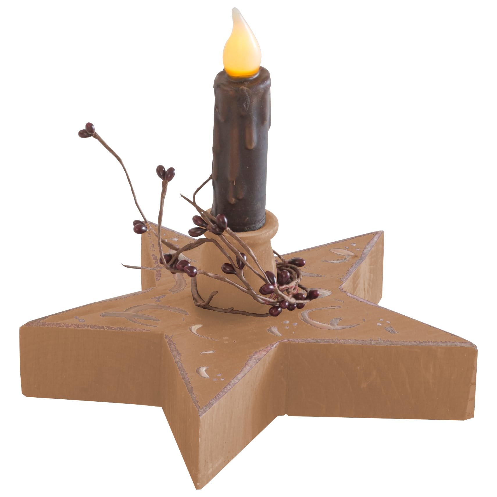 Farmhouse Star Candle Holder with Flameless LED Candle - Rustic Sand Brown Home Decor for Christmas, Wedding, and Cozy Living Room Ambiance