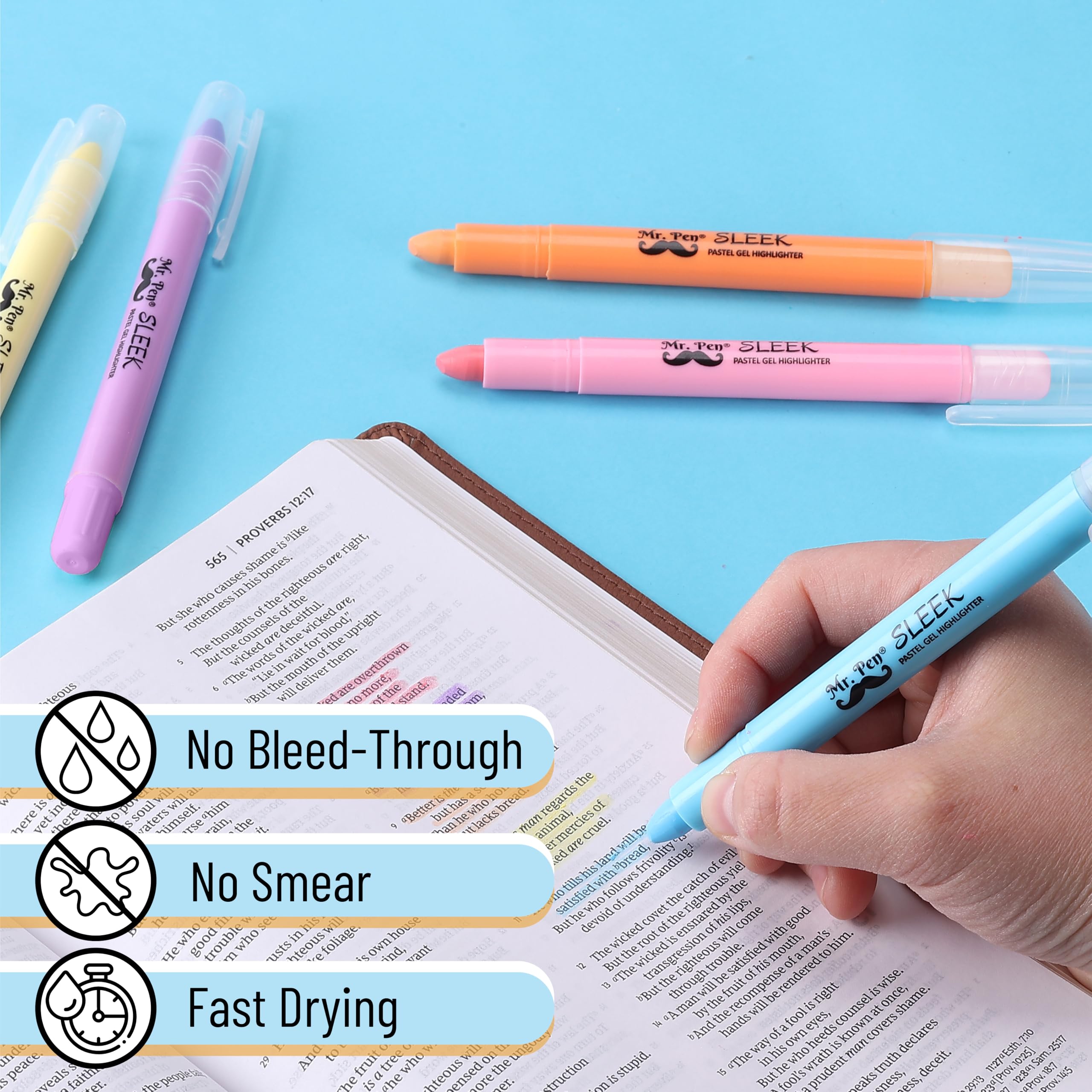 Mr. Pen Bible Gel Highlighters & Fineliner Pens - No Bleed Pastel Colors 10 Pack for Bible Study, Journaling & Note Taking - Perfect for Scripture Marking, Bible Journaling & Church Note Taking