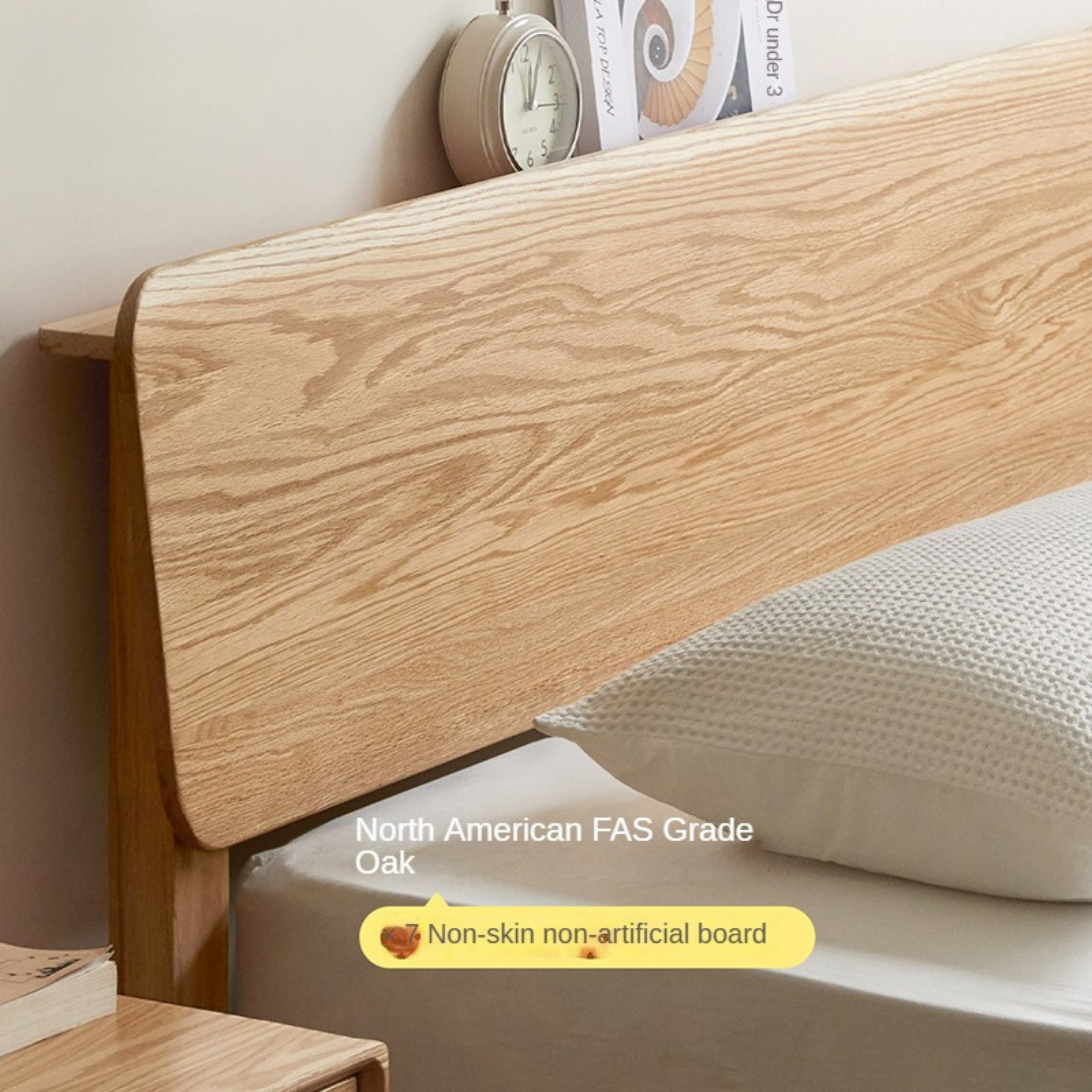 Solid Oak Rubber Wood Bed - Modern Nordic Style Queen/King Size Bed Frame for Bedroom, Living Room & Guest Room