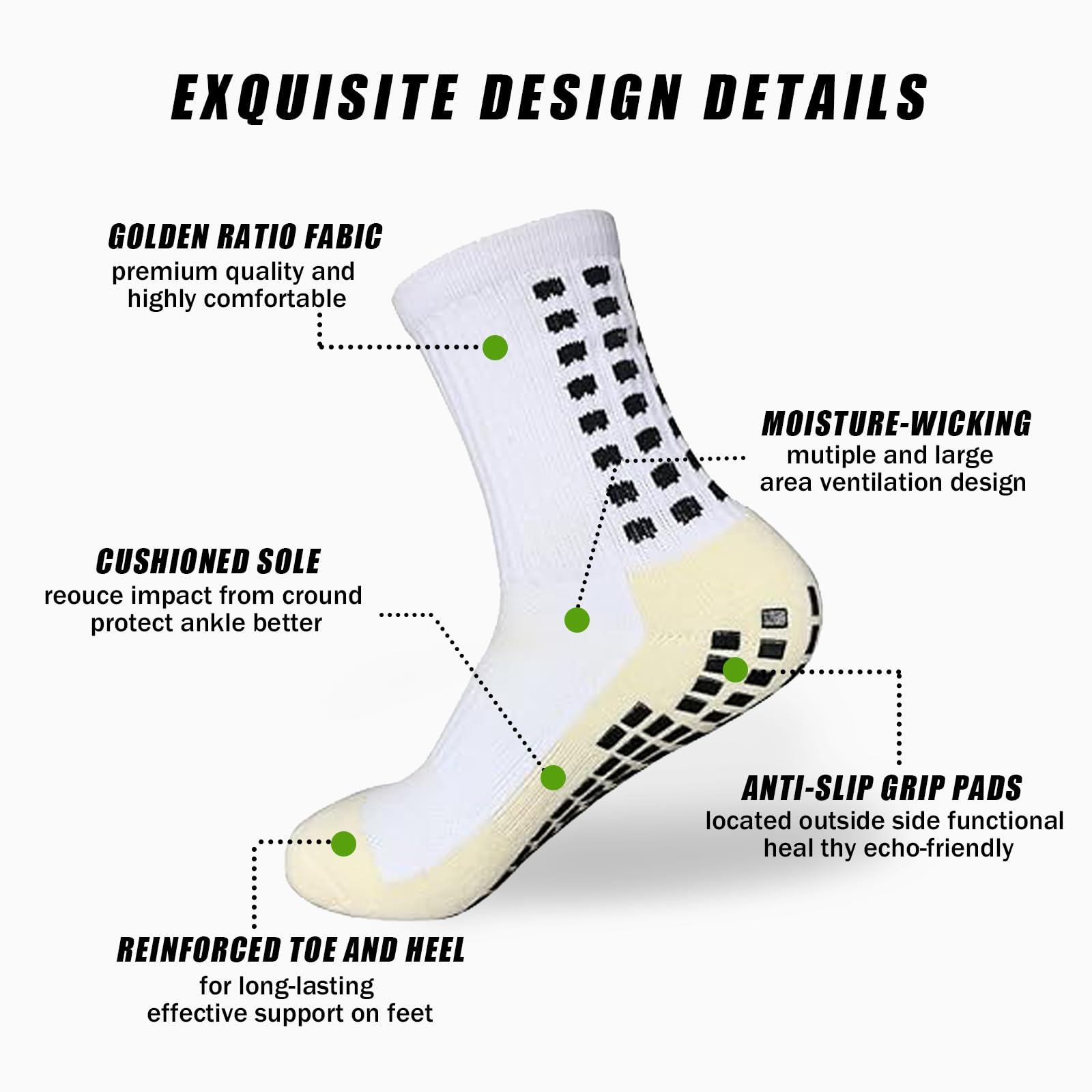 Men's Non-Slip Grip Soccer Socks - 4 Pairs Breathable Sports Socks for Football, Basketball & Running - Perfect for Training, Games & Outdoor Activities