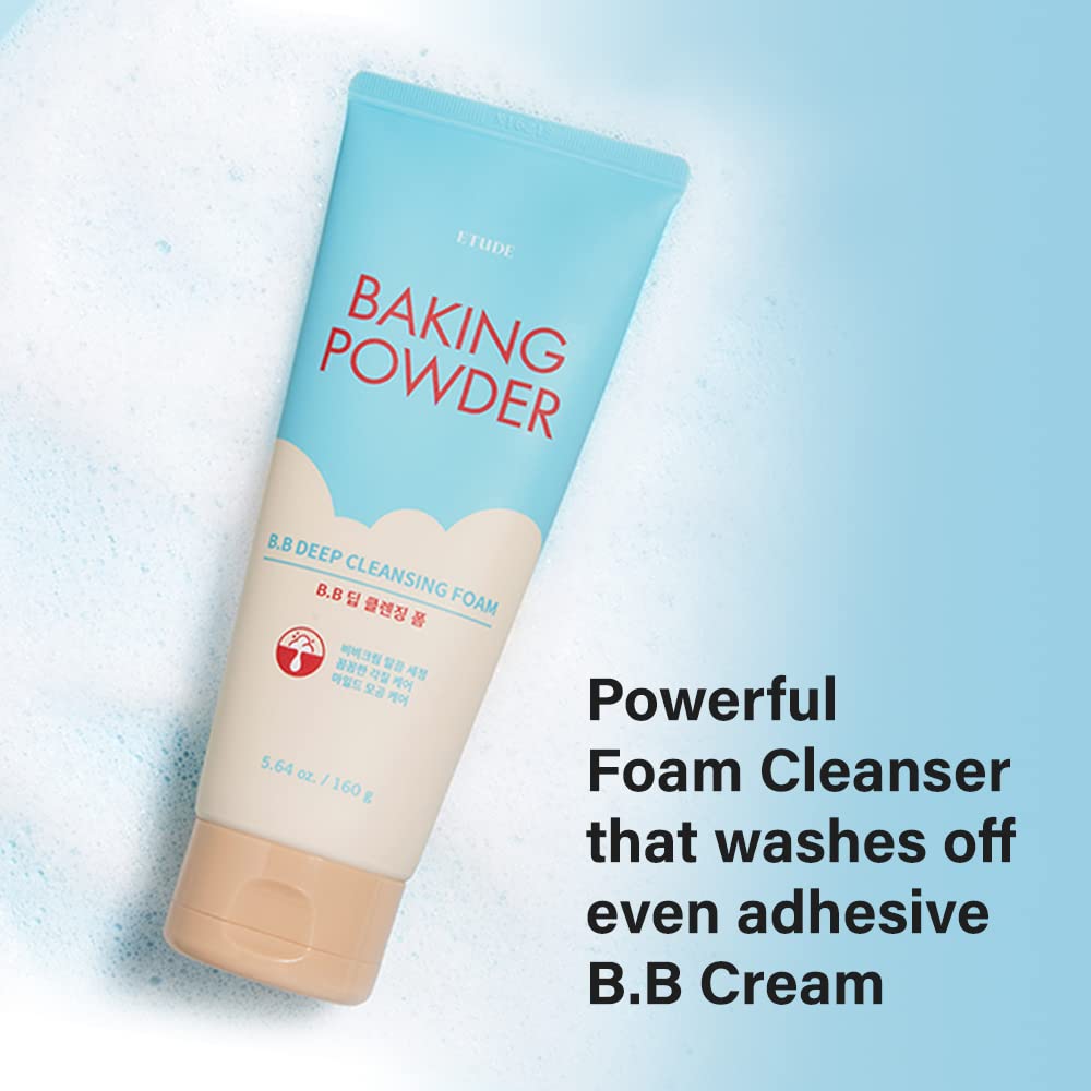 ETUDE Baking Powder B.B Deep Cleansing Foam 5.4 fl.oz (160ml) - Korean Exfoliating Face Wash for Blackheads & Dead Skin Removal | K-Beauty Skincare, Gentle Pore Cleanser, Perfect for Daily Use & Gift Giving