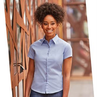 Russell Collection Women's Short Sleeve Classic Twill Shirt (J917F) - Comfortable Casual Top for Work, Office & Everyday Wear