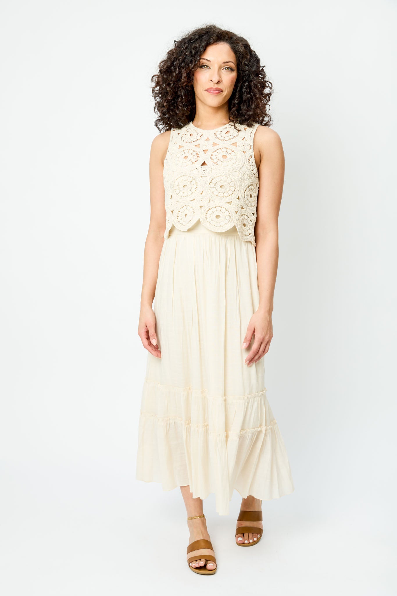 Crochet Shell Gauze Sleeveless Maxi Dress for Women - Boho Beach Cover Up, Summer Wedding Guest Dress, Vacation Outfit
