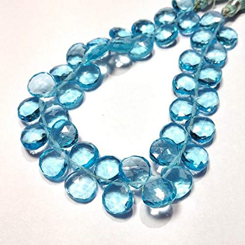 Sky Blue Topaz Quartz Faceted Heart Shape Beads - 9 Inch Strand, 11mm Size - Hydro Quartz Beads for Jewelry Making - Perfect for Necklaces, Bracelets & DIY Craft Projects