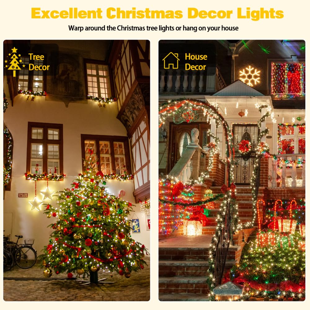 2 Pack 200 LED Solar String Lights Outdoor - Waterproof Solar Christmas Lights with 8 Lighting Modes - Perfect for Xmas Tree, Wedding, Party, Garden, Patio & Backyard Decorations (Warm White)