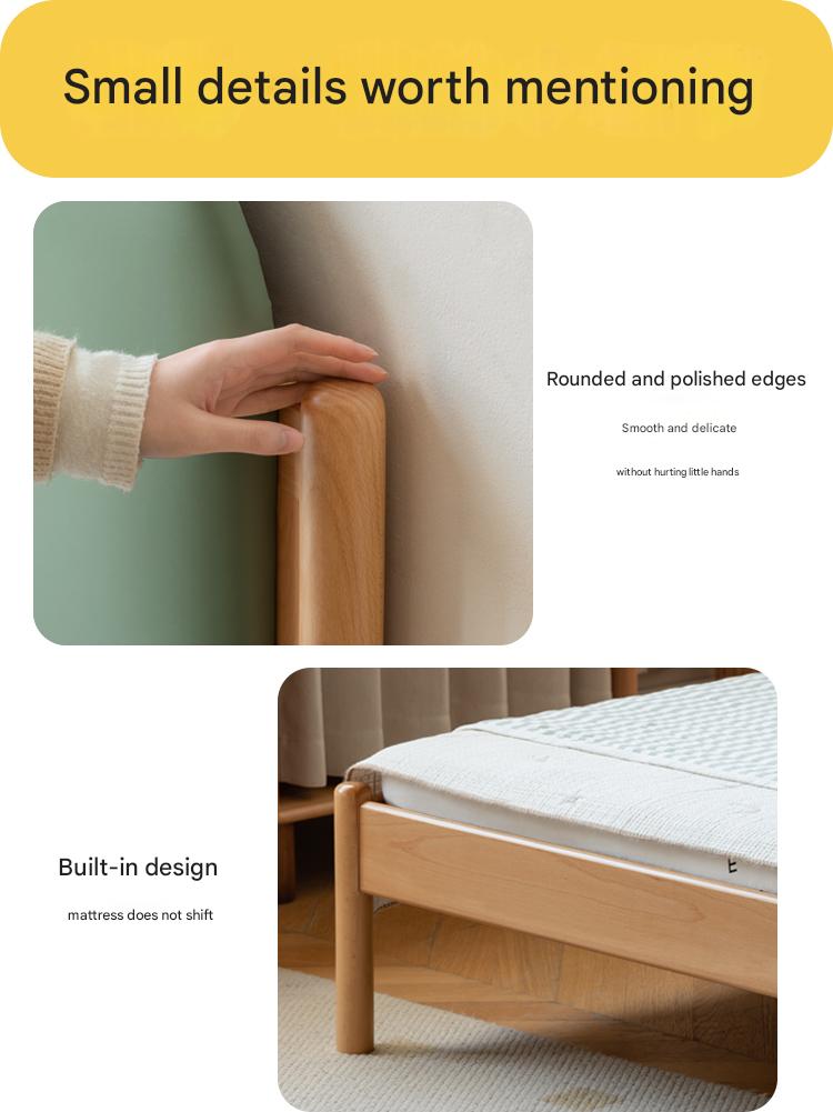 Organic Solid Wood Children's Bed - Birch & Beech Frame with Premium Leather Accents | Safe, Non-Toxic Toddler Bed for Nursery, Bedroom & Montessori Rooms