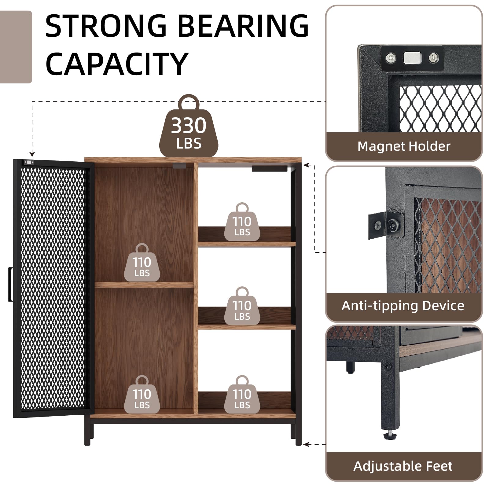 Redlife LED Mini Bar Cabinet with Storage - Modern Home Liquor Cabinet, Coffee Bar & Buffet Storage for Kitchen, Living Room, or Dining Room - Perfect for Entertaining Guests & Organizing Drinks