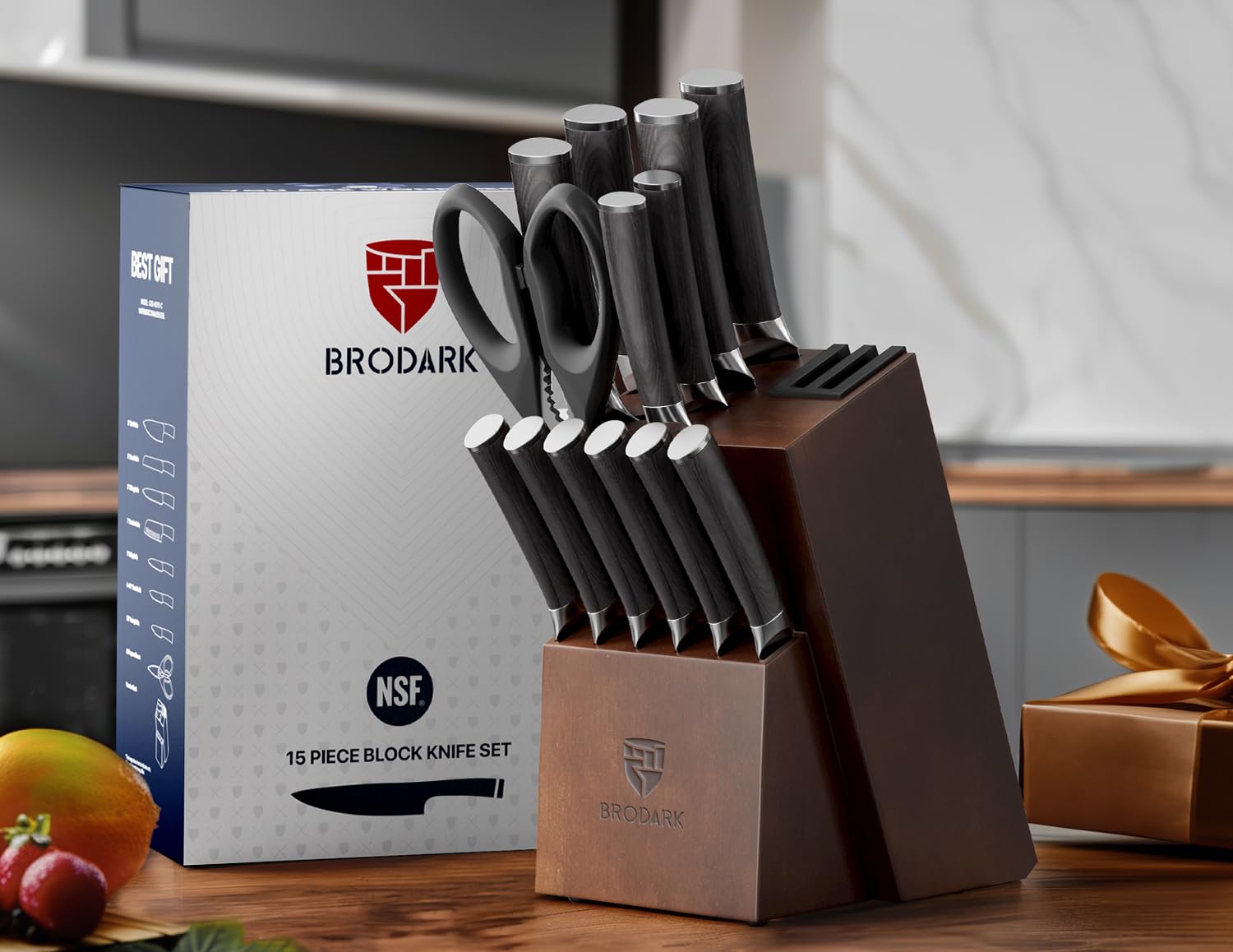 15-Piece Ultra Sharp Kitchen Knife Set with Wooden Block - High Carbon Stainless Steel Chef Knives, Full Tang Design & Included Sharpener - Perfect for Home Cooking, Professional Chefs & Gift Giving