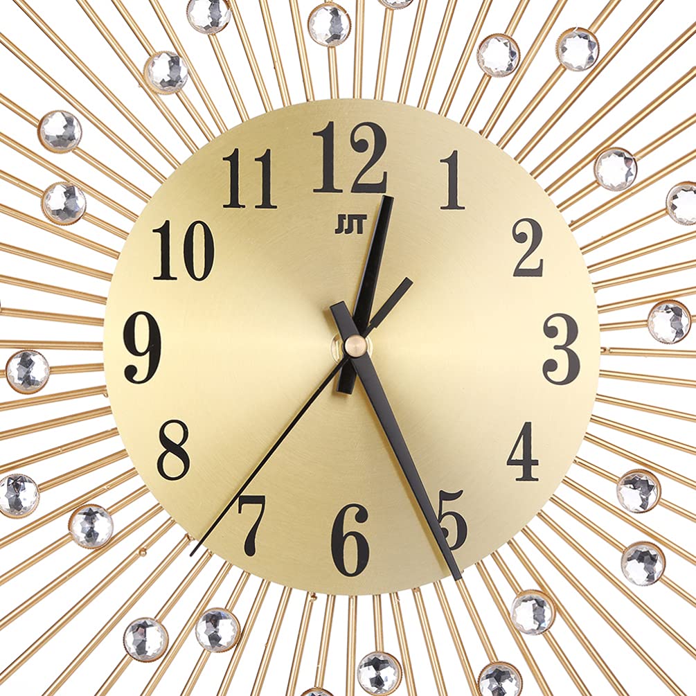 Amosfun 3D Diamond Wall Clock - Bling Silver & Gold Modern Minimalist Quartz Clock - Silent Non-Ticking Living Room Decor for Home, Office & Bedroom