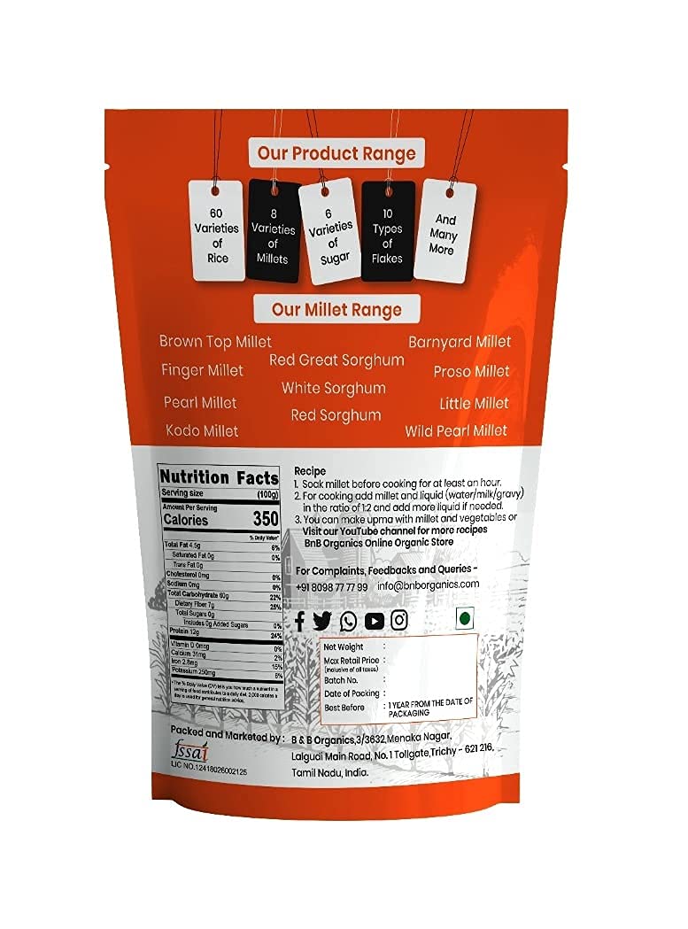 Organic Foxtail Millet 1kg - Gluten Free, Non-GMO, Whole Grain - Perfect for Healthy Porridge, Baking & Vegan Recipes