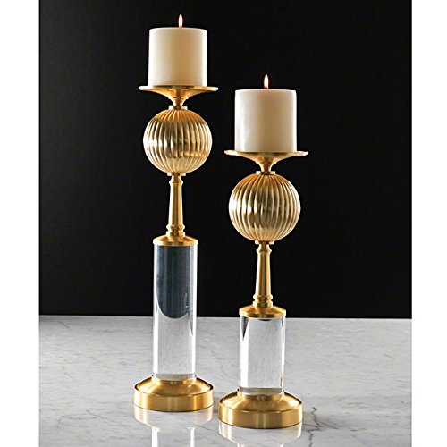 Global Views Fluted Brass Tall Decorative Ball - Elegant Home Decor Accent for Living Room, Bedroom, or Office