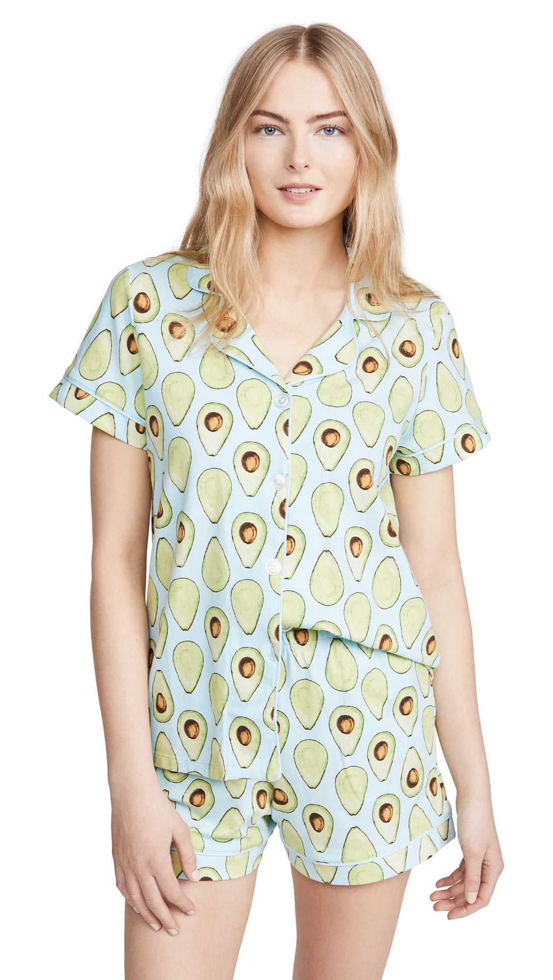 BedHead Pajamas Women's Avocuddle Shorty PJ Set - Soft Green Printed Lounge Pajamas for Women Size L | Cozy Sleepwear for Relaxing at Home & Sleepovers