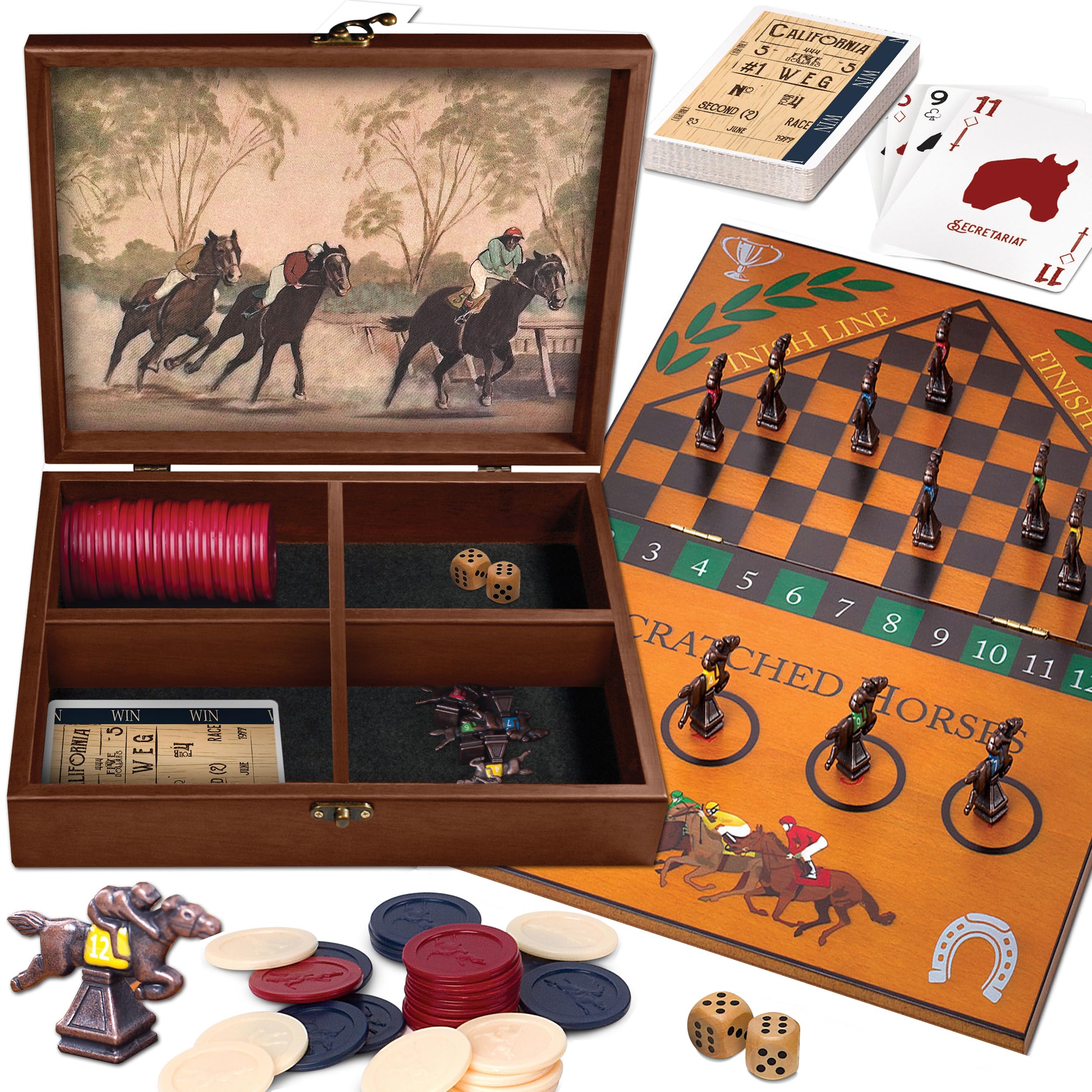 WE Games Derby Horse Race Board Game Set with Metal Game Pieces & Wooden Storage Box - Fun Family Board Games for Adults & Kids, Perfect for Game Nights, Birthday Gifts & Home Decor - Great for Living Room Entertainment & Family Bonding Activities