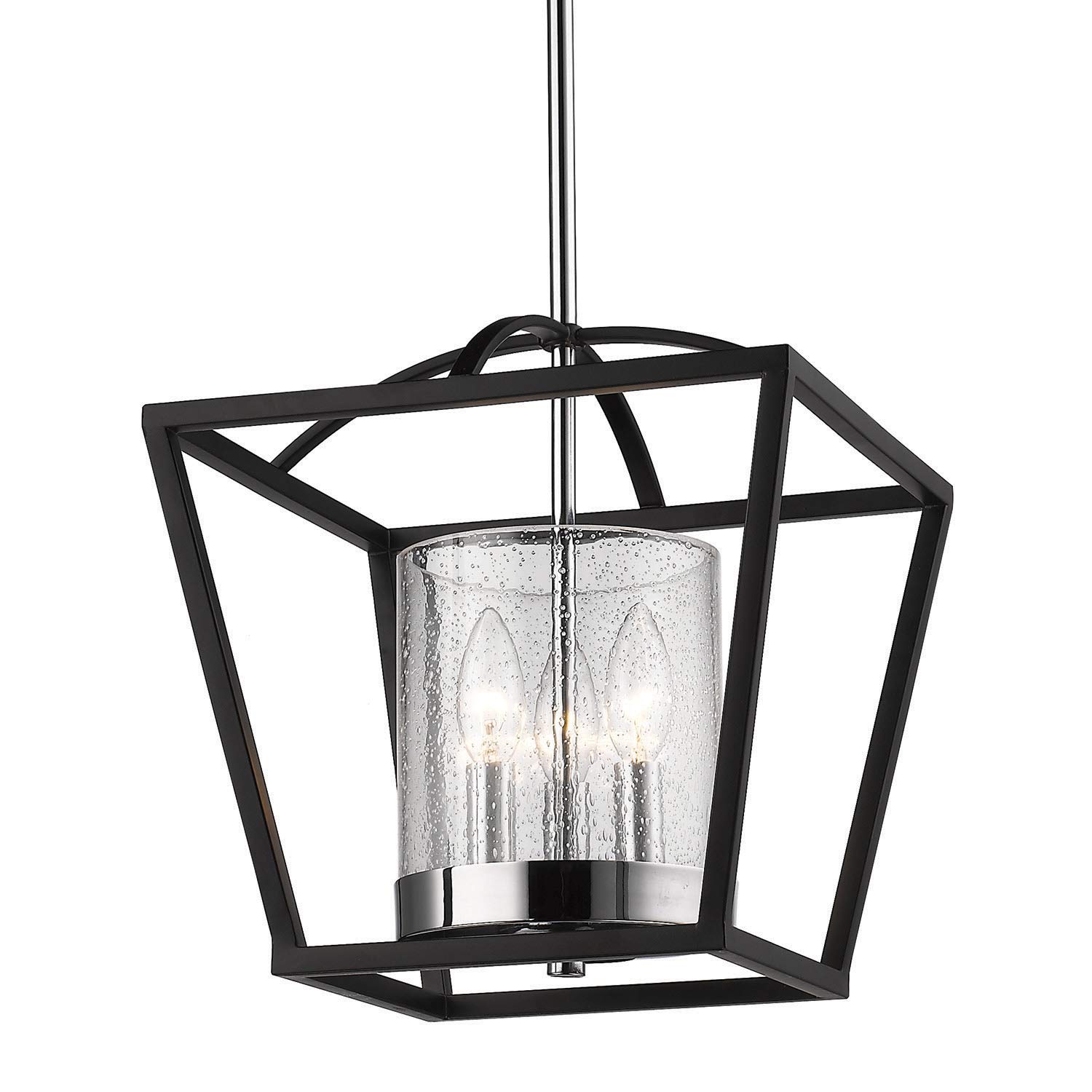 Golden Mercer Mini Chandelier - Matte Black Convertible Ceiling Light with Seeded Glass | Kitchen Island Lighting, Dining Room Pendant, Bedroom Fixture | Perfect for Farmhouse, Modern & Transitional Decor